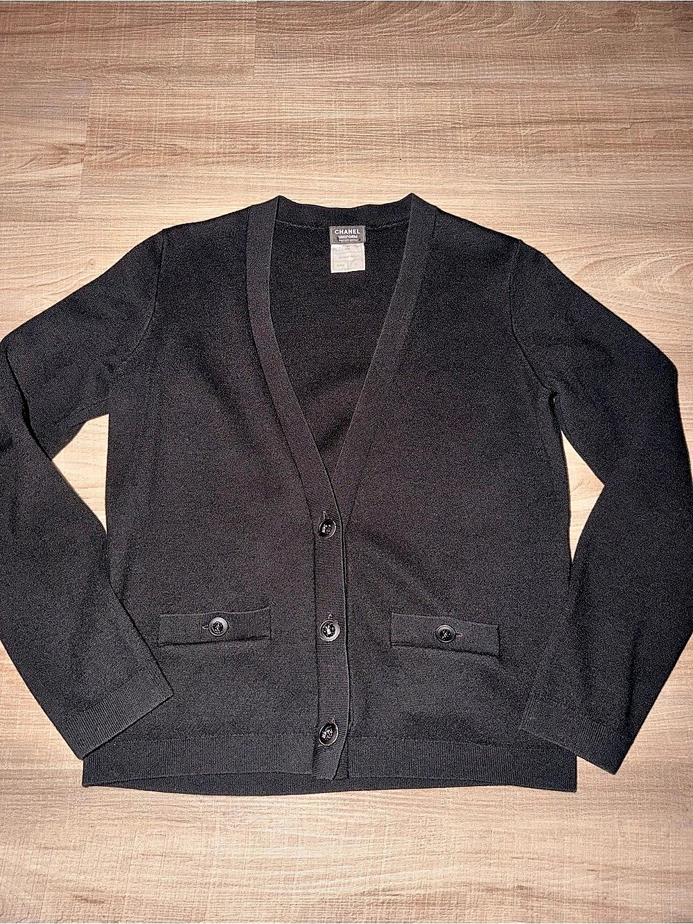 Chanel Uniform Employee Cardigan Button-Front Black Medium